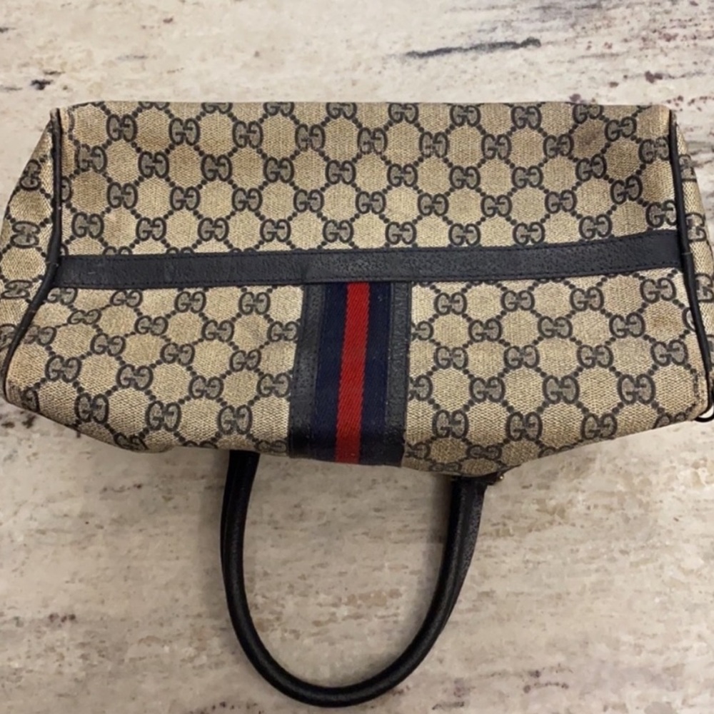 Gucci • vintage monogram navy gray Boston Ophidia satchel purse bag - Picture 9 of 10